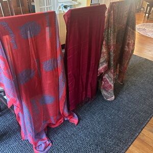 Elegant Red and Burgundy Scarves Set lot of three large